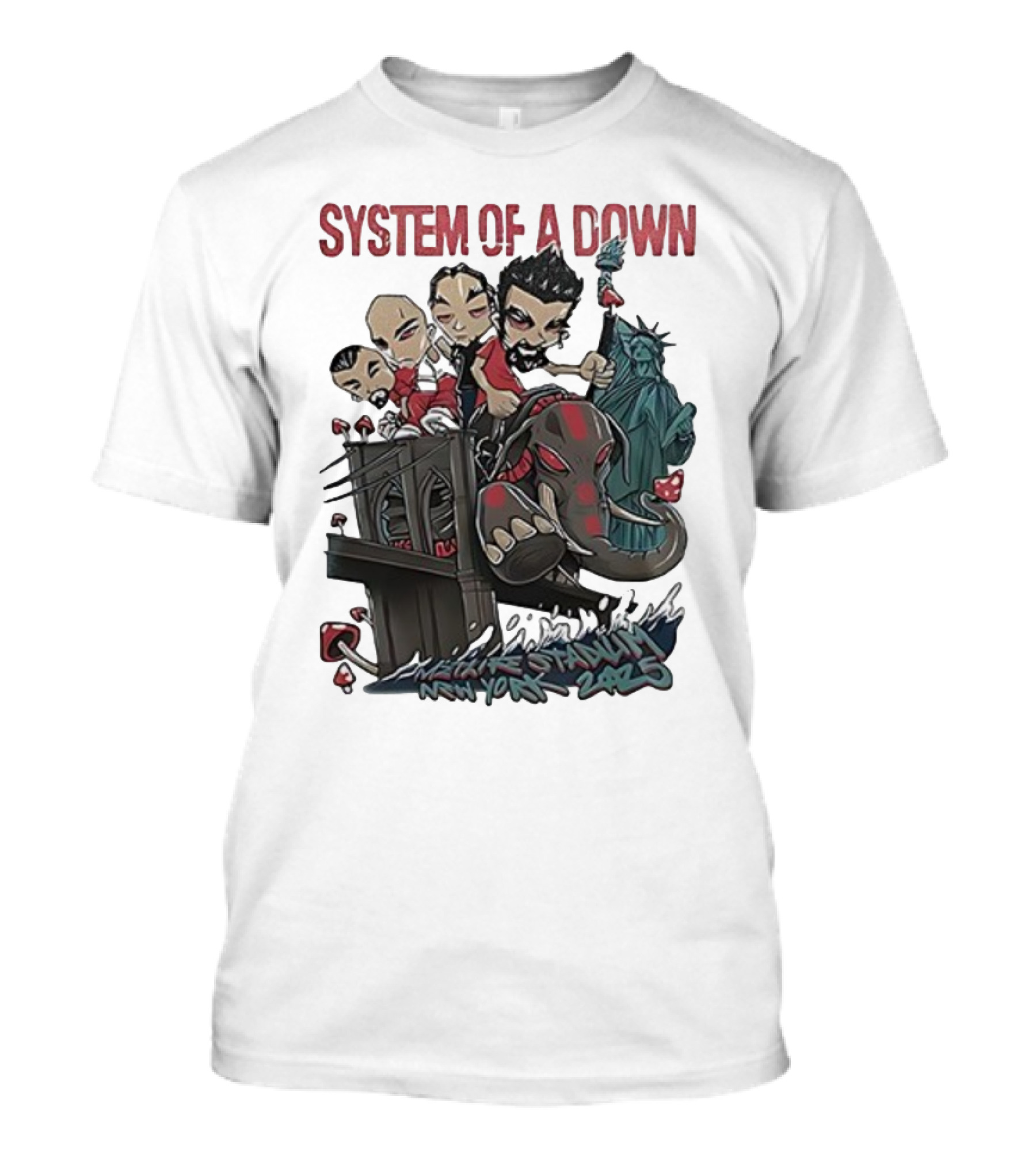 System Of A Down 2025 Chibi Cartoon Yankee Stadium New York T-Shirt