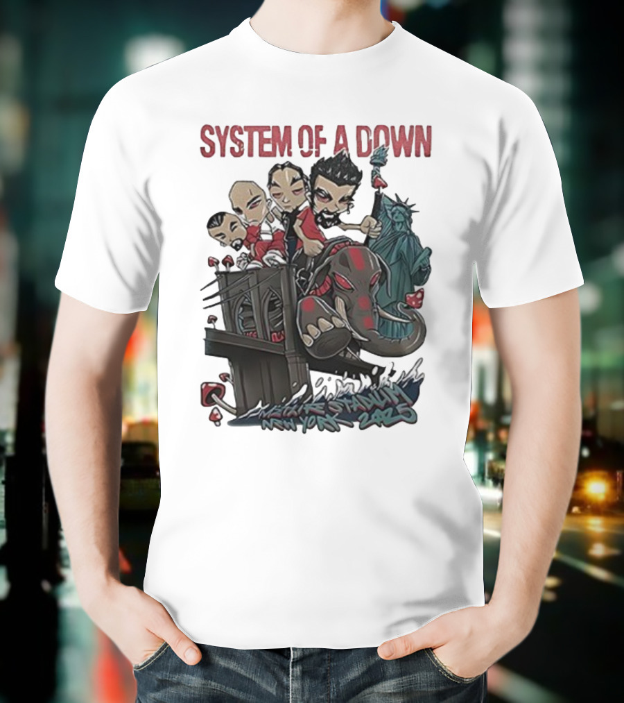 System Of A Down 2025 Chibi Cartoon Yankee Stadium New York T-Shirt