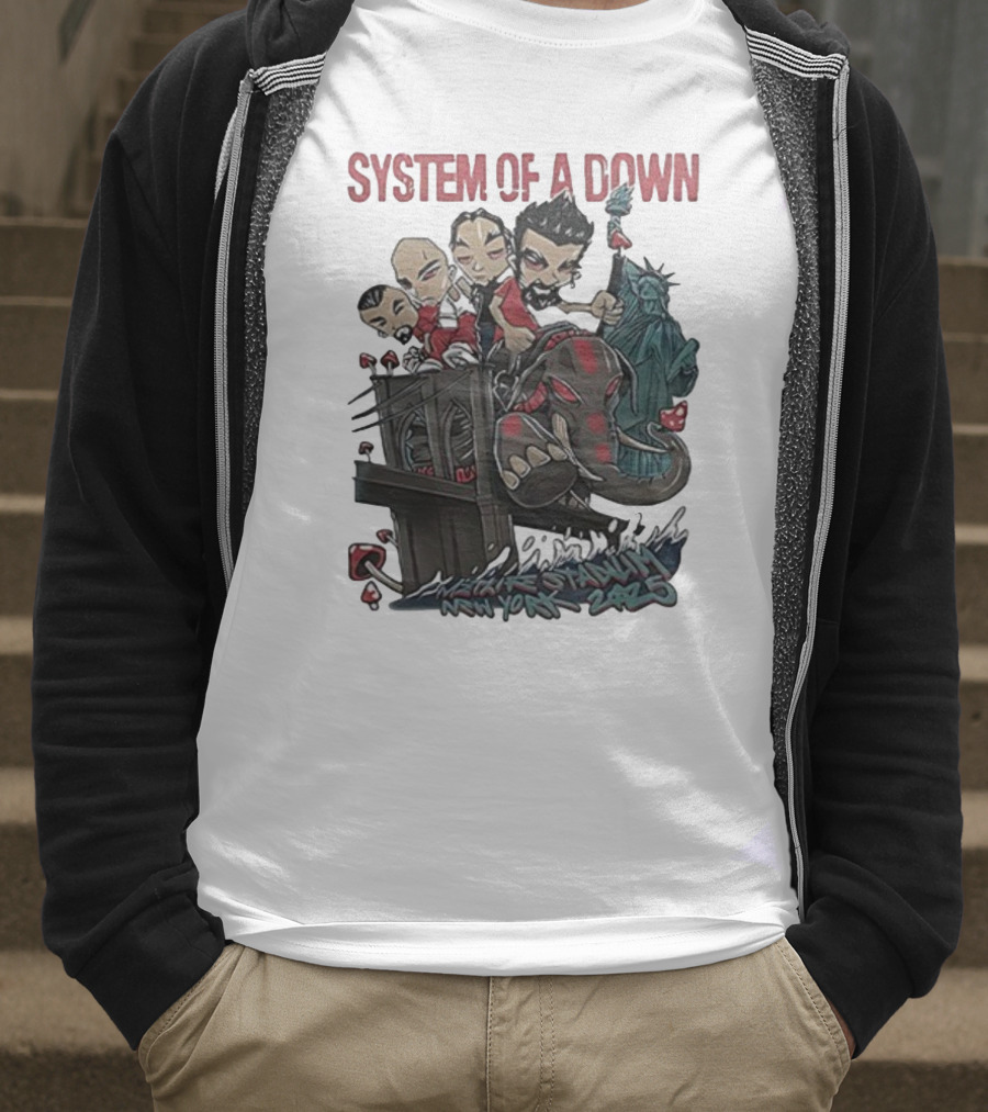 System Of A Down 2025 Chibi Cartoon Yankee Stadium New York T-Shirt