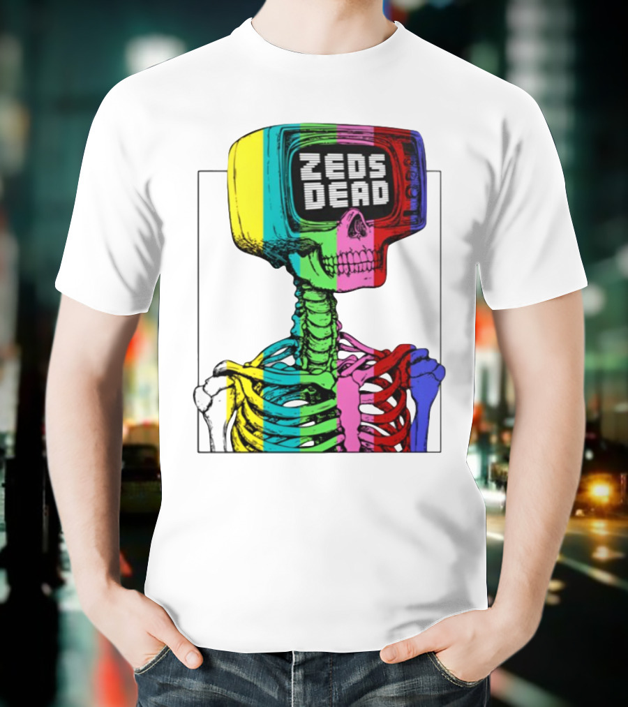 Zeds Dead TV Head Skeleton Multicolor Test Pattern T-Shirt