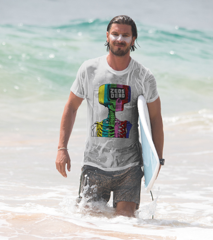 Zeds Dead TV Head Skeleton Multicolor Test Pattern T-Shirt