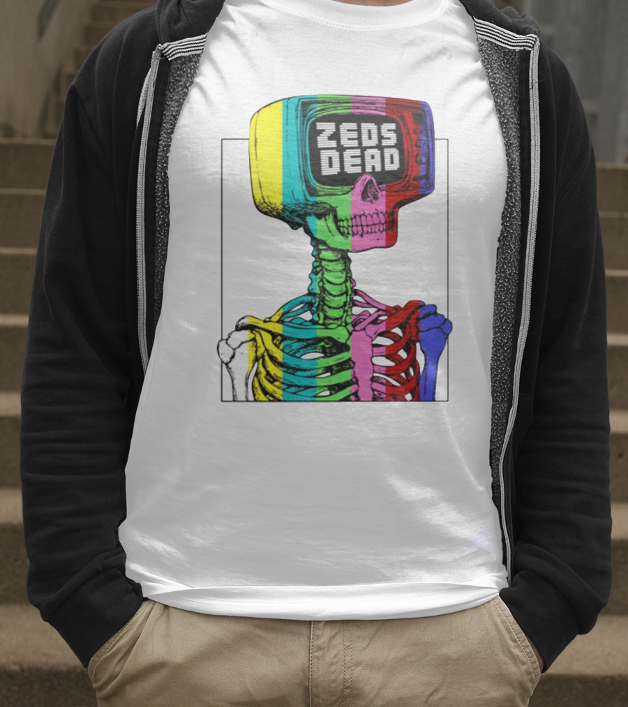 Zeds Dead TV Head Skeleton Multicolor Test Pattern T-Shirt