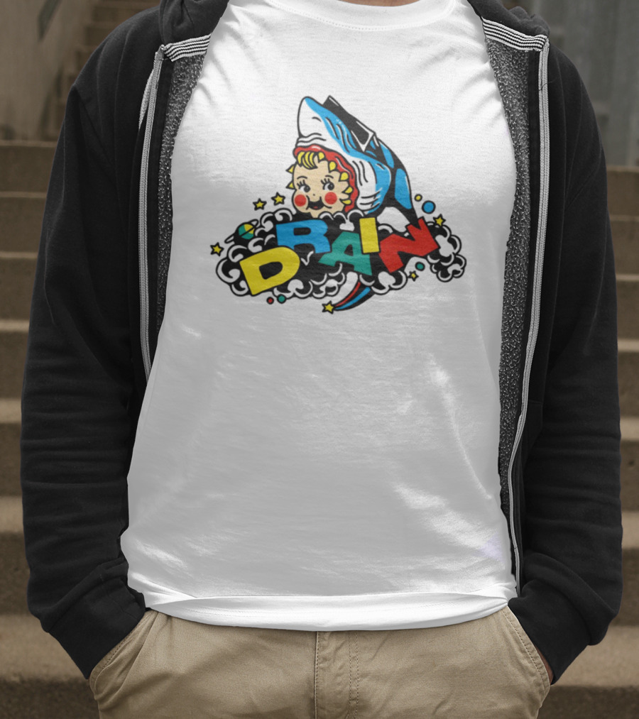 DRAIN831 Rainbow Retro Kid Block Letters Whale T-Shirt