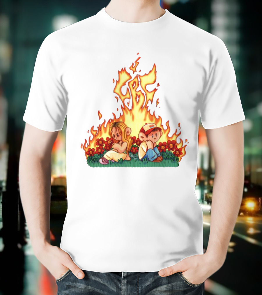 Fireball Friday Love Is Comic Characters With Fiery Background T-Shirt