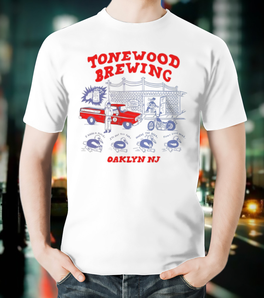 Tonewood Brewing Oaklyn NJ Vintage Car Scene T-Shirt