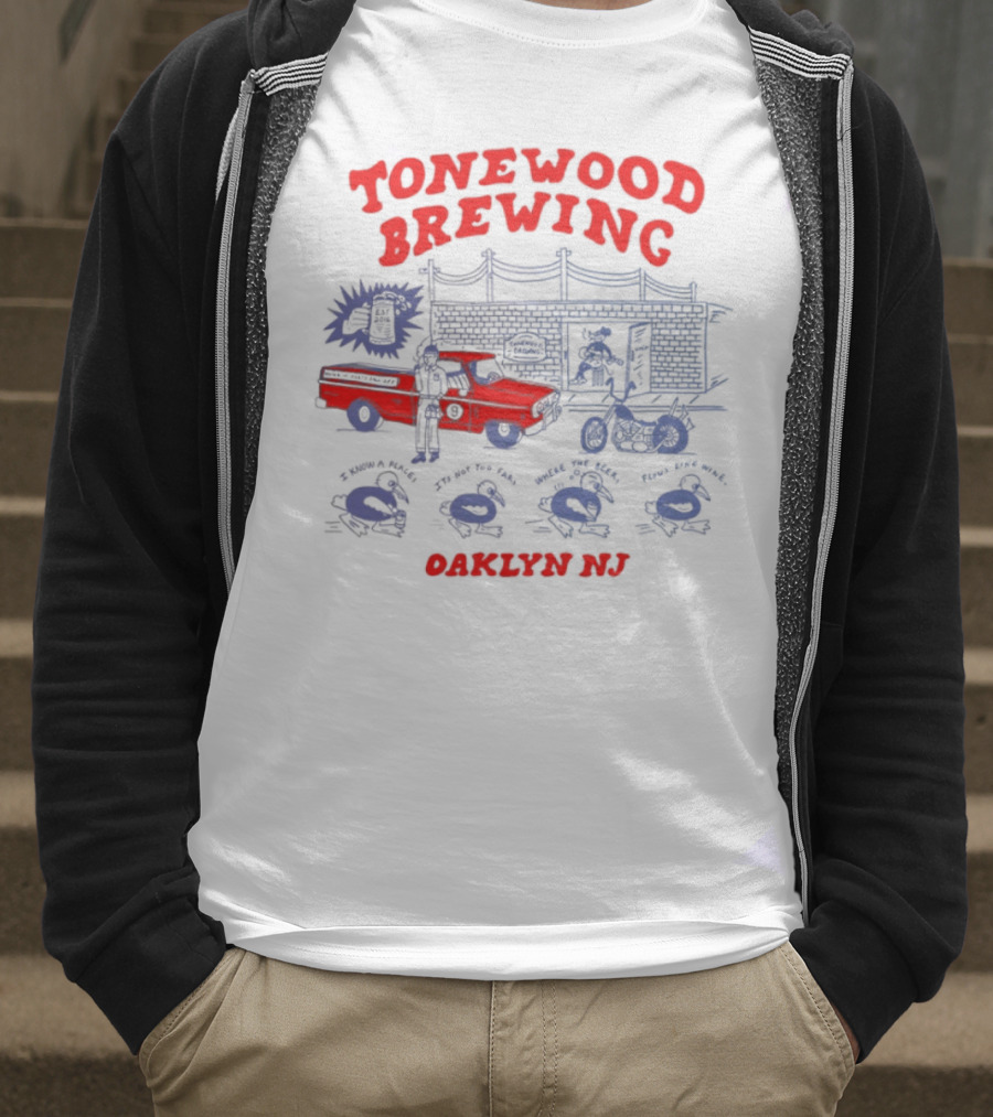 Tonewood Brewing Oaklyn NJ Vintage Car Scene T-Shirt