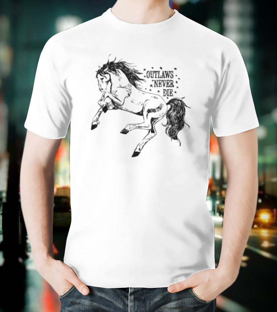Oatmilklady Wild Horse Outlaws Never Die Retro Western Style T-Shirt