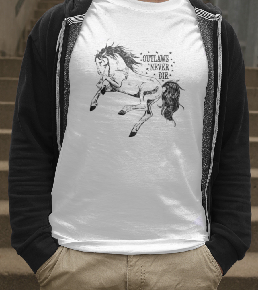 Oatmilklady Wild Horse Outlaws Never Die Retro Western Style T-Shirt