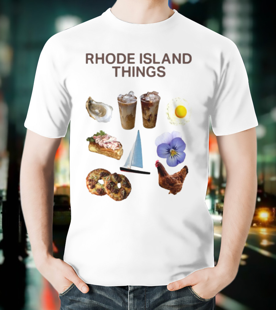 Rhode Island Things Iced Coffee Lobster Roll Sailboat Hen Johnnycakes T-Shirt