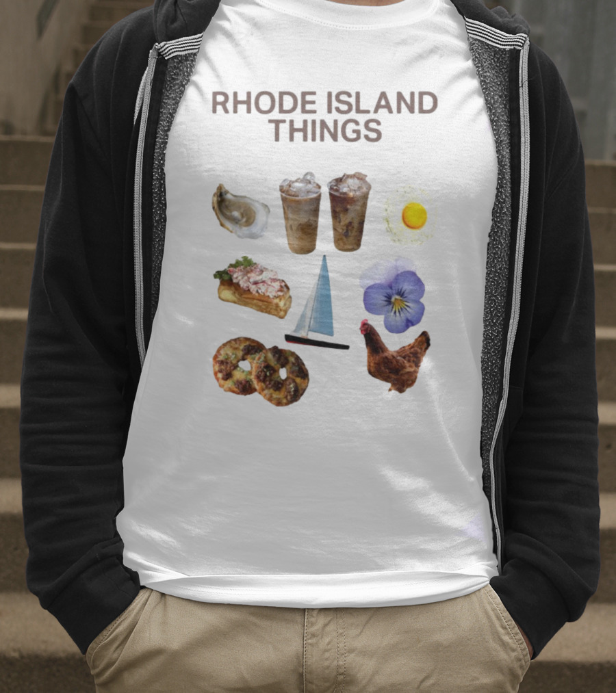Rhode Island Things Iced Coffee Lobster Roll Sailboat Hen Johnnycakes T-Shirt