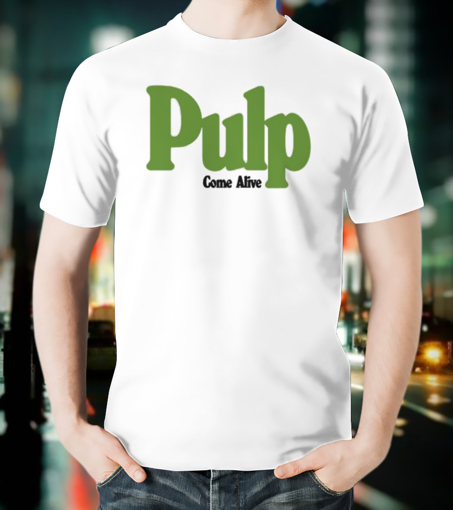 Pulp Come Alive Ecru Retro Bold Green Typography T-Shirt