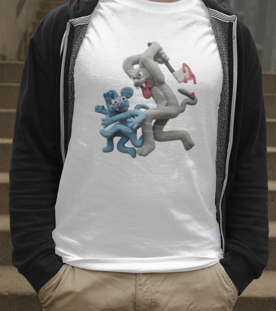 Spooky Woods Cat Mouse Claymation Horror Scene T-Shirt