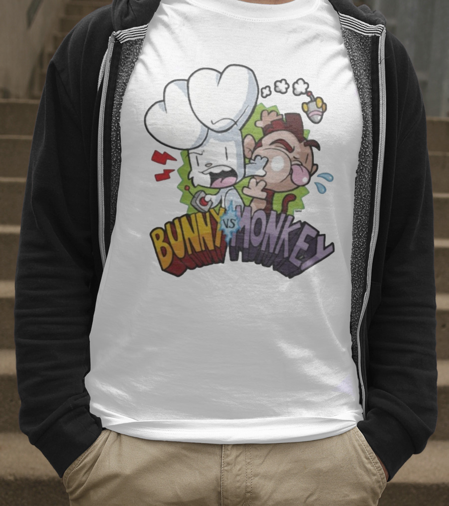 Bunny Vs Monkey Cartoon Rivalry Comic Style T-Shirt