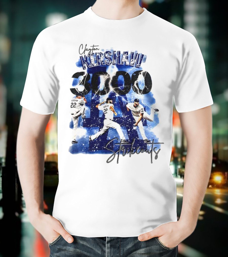 Clayton Kershaw 3000 Strikeouts Los Angeles Dodgers MLB Vintage T-Shirt