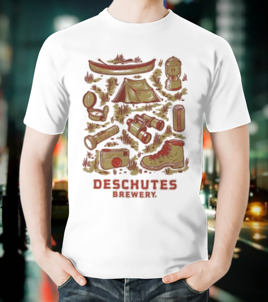 Deschutes Brewery Camping Adventure Gear Collage T-Shirt
