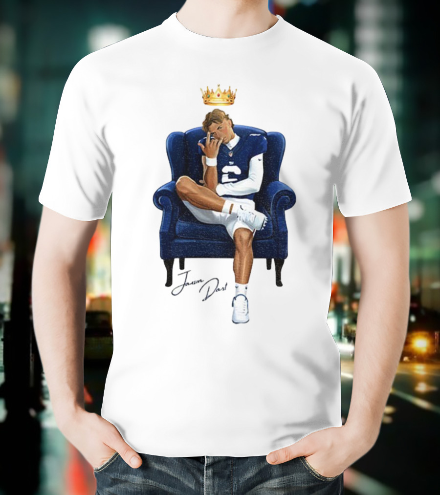 Jaxson Dart King New York Giants Football NFL 2025 Cartoon Player Throne Illustration T-Shirt