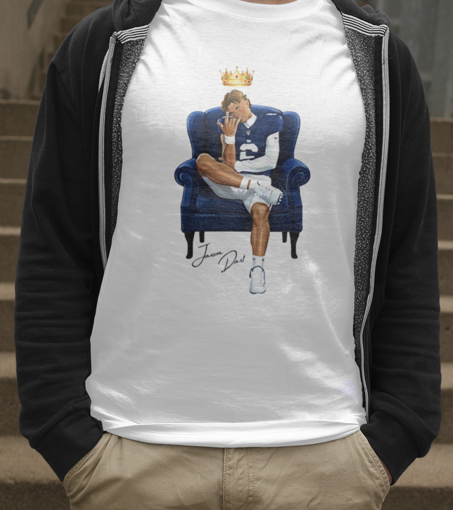Jaxson Dart King New York Giants Football NFL 2025 Cartoon Player Throne Illustration T-Shirt