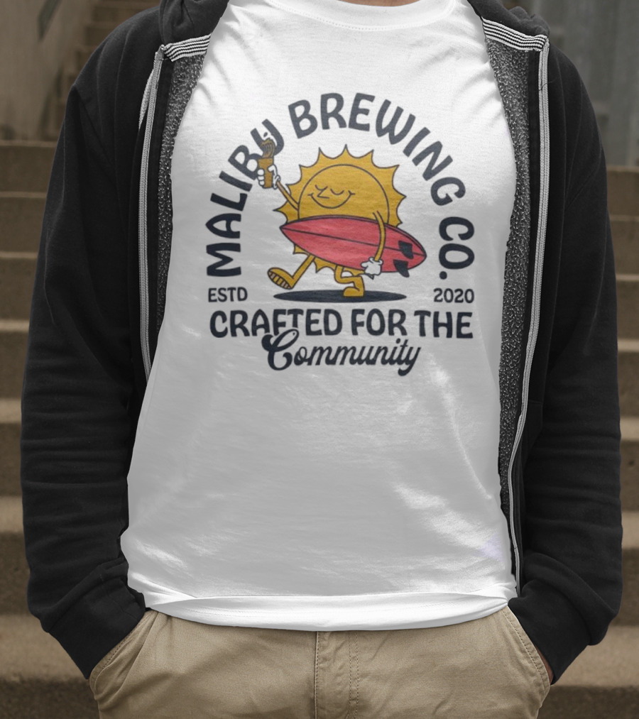 Malibu Brewing Co Estd 2020 Crafted For The Community Sun Surfboard T-Shirt