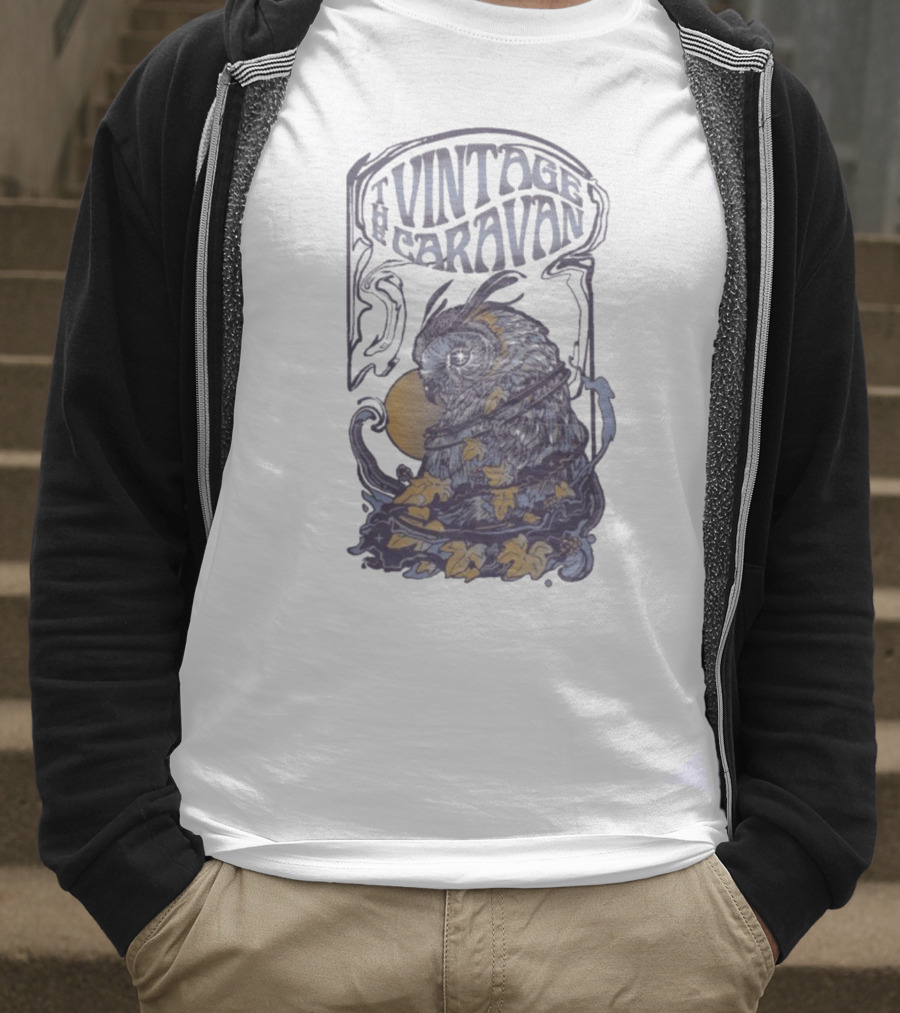 The Vintage Caravan Psychedelic Owl Art Nouveau Style T-Shirt