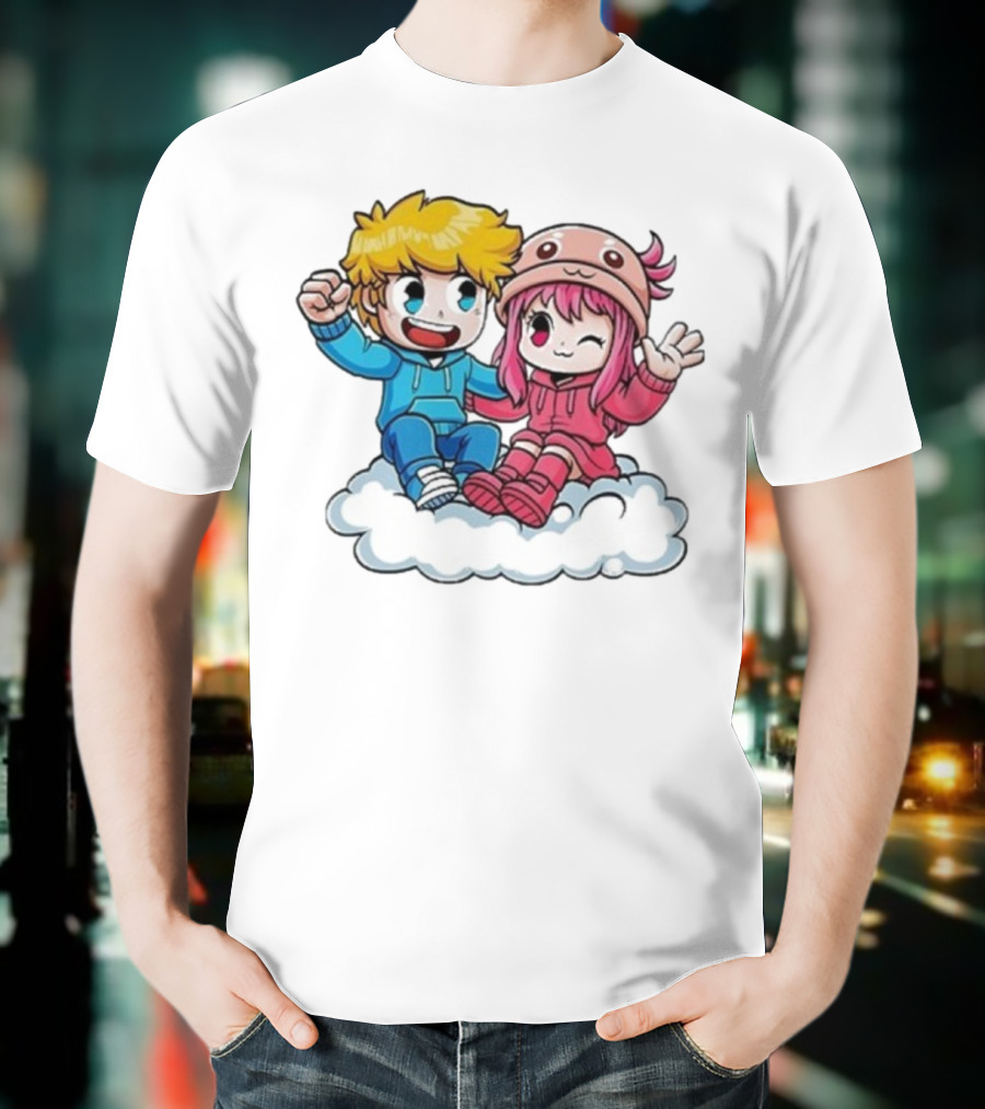 Ukri Et Lea Bio Cute Cartoon Characters On Cloud T-Shirt