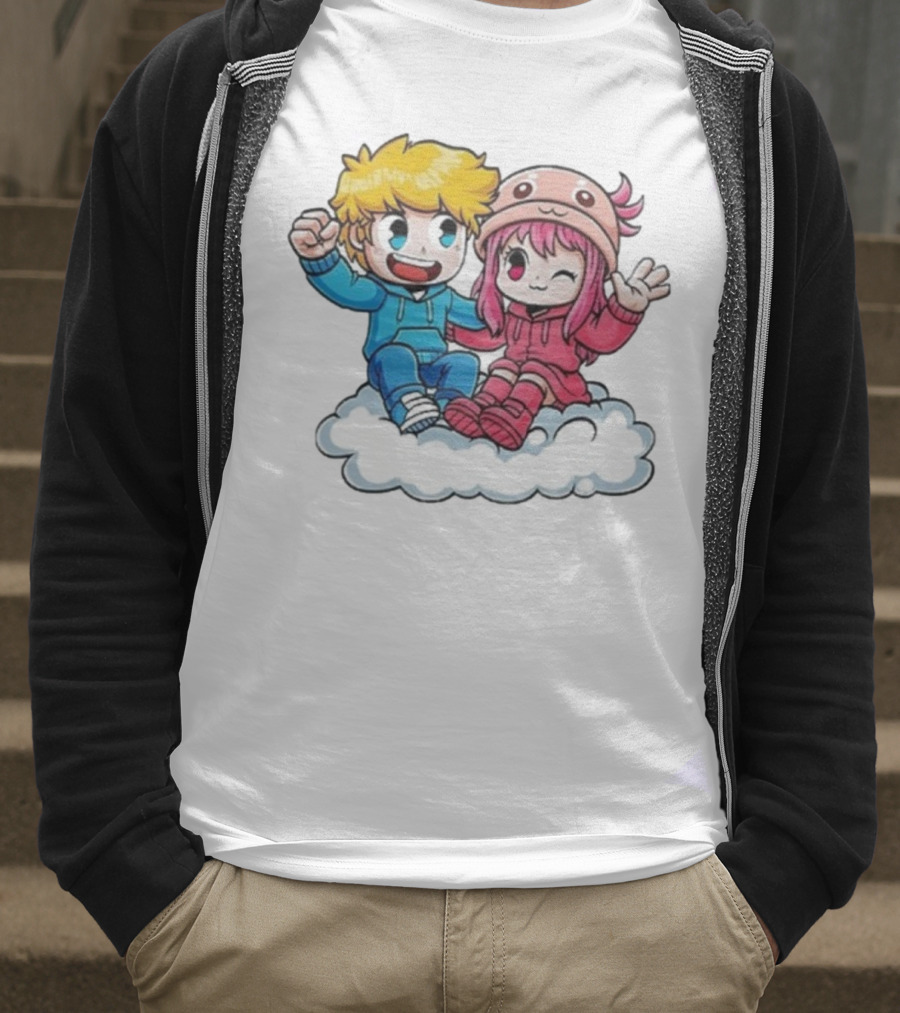Ukri Et Lea Bio Cute Cartoon Characters On Cloud T-Shirt