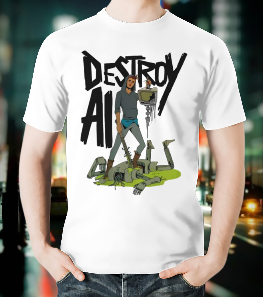 "Aftermath Destroy AI Futuristic Battle Scene" T-Shirt