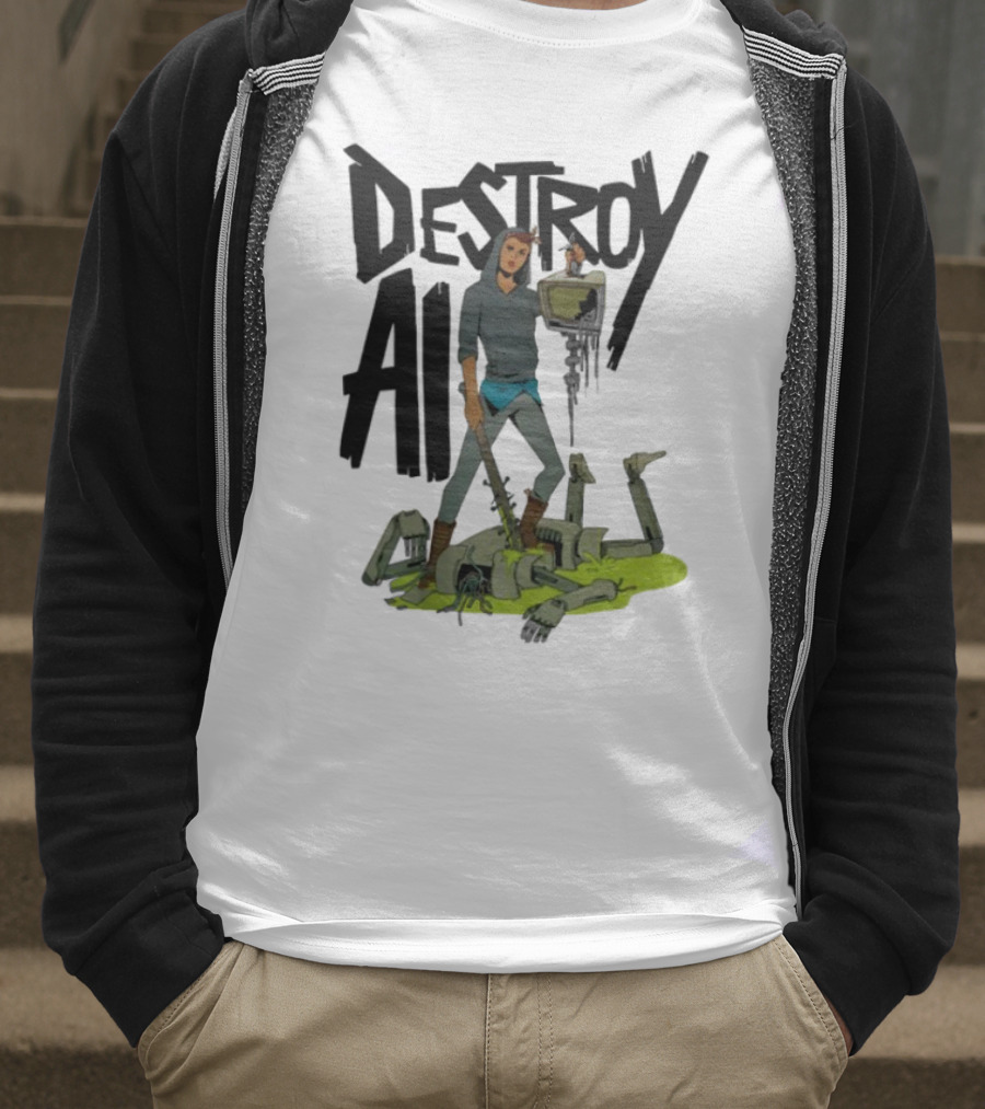 "Aftermath Destroy AI Futuristic Battle Scene" T-Shirt