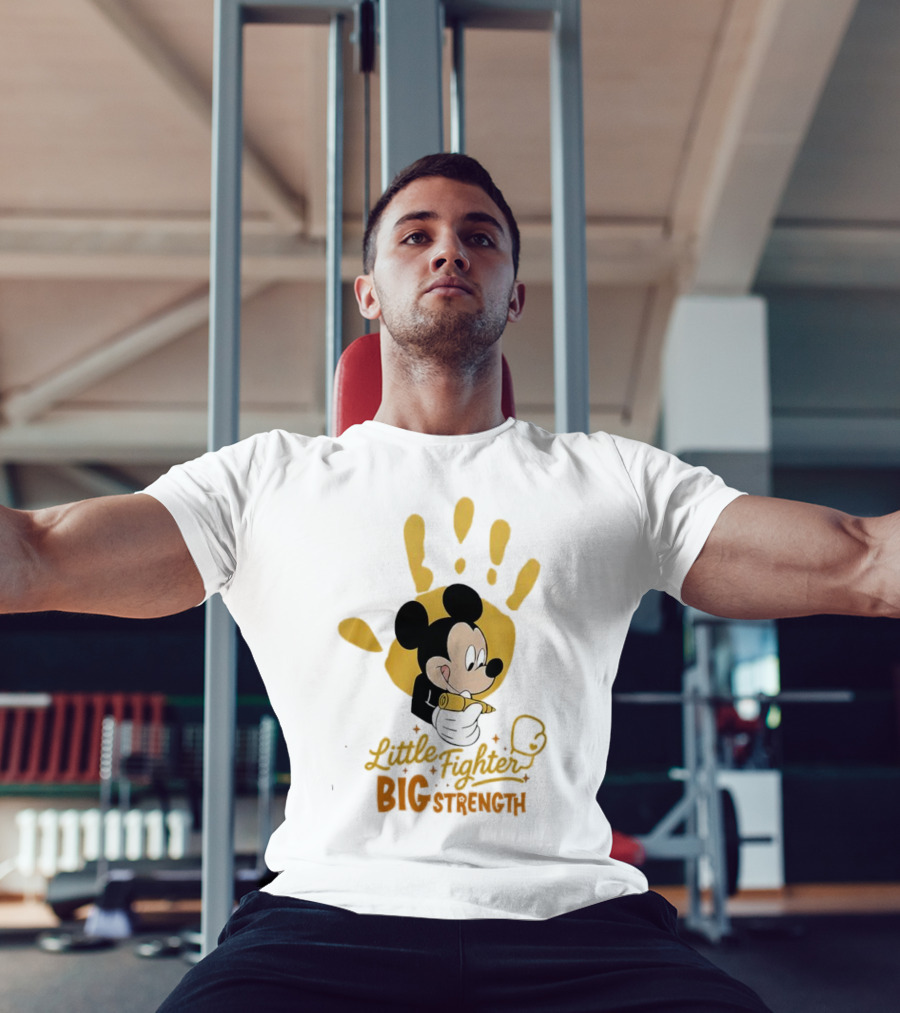 Mickey Mouse Little Fighter Big Strength Cancer Awareness Handprint T-Shirt