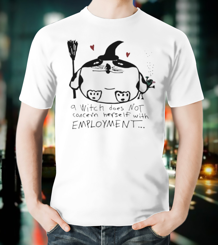 Cat A Witch Does Not Concern Herself With Employment Whimsical Kitty Art Hearts T-Shirt