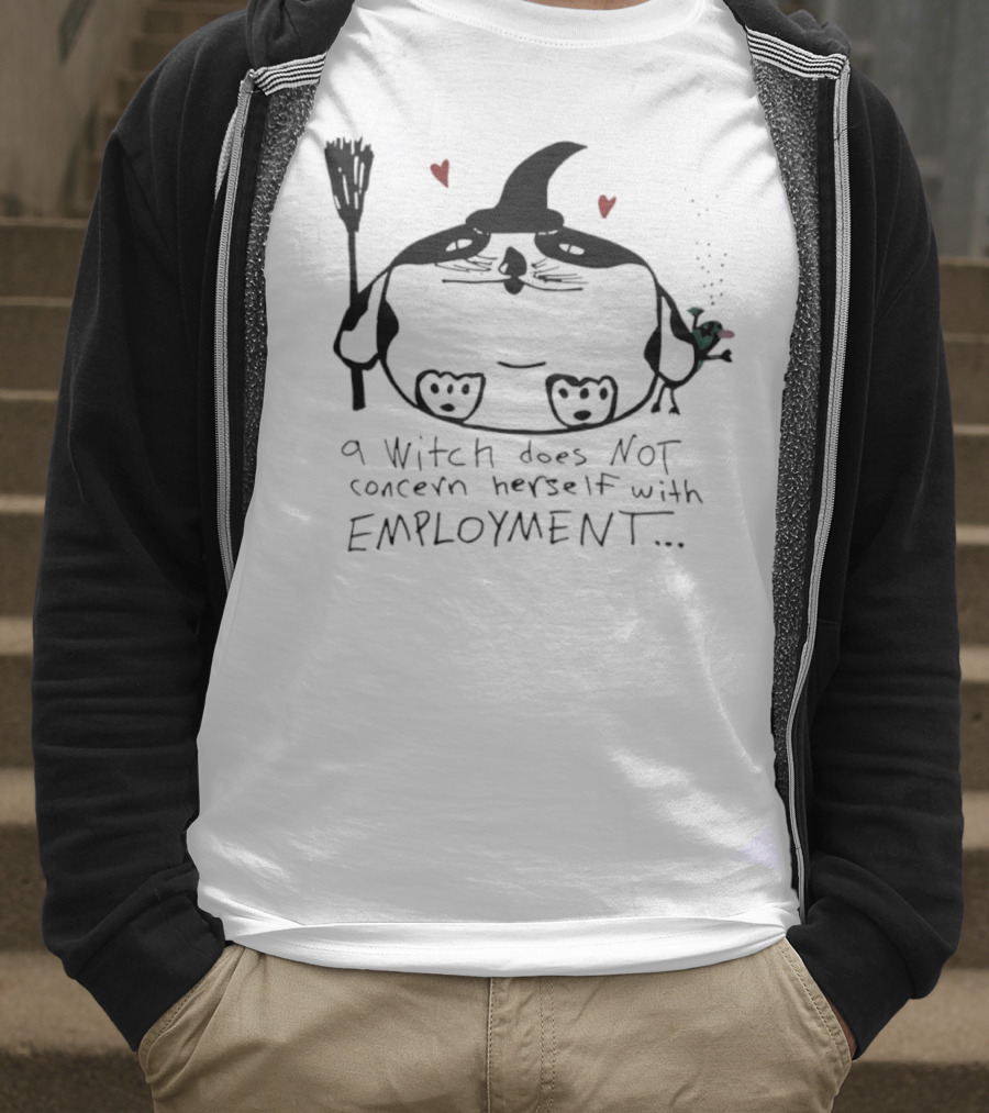 Cat A Witch Does Not Concern Herself With Employment Whimsical Kitty Art Hearts T-Shirt