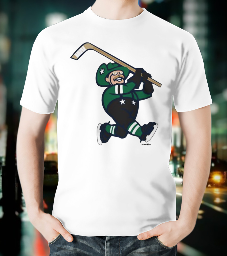 Frisco RoughRiders Dallas Stars Night Mascot Skating Youth Hockey T-Shirt