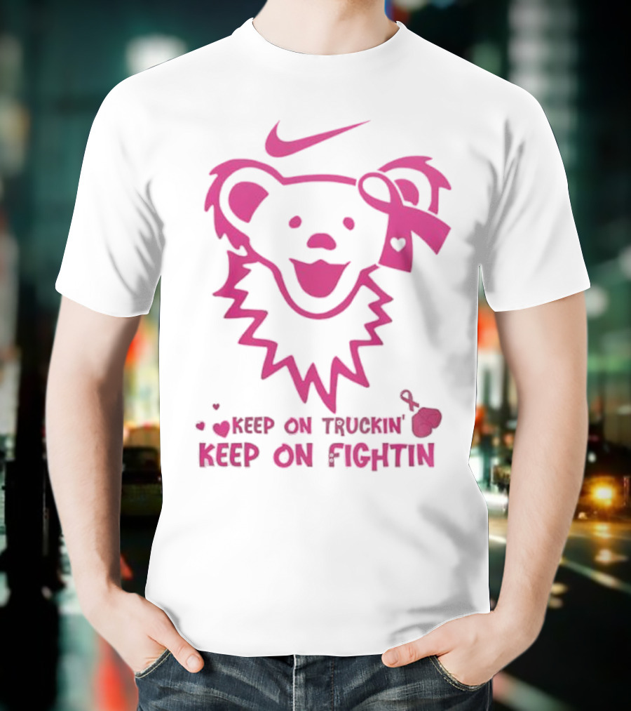 Nike Grateful Dead Bear Keep On Truckin' Keep On Fightin' Breast Cancer Awareness T-Shirt