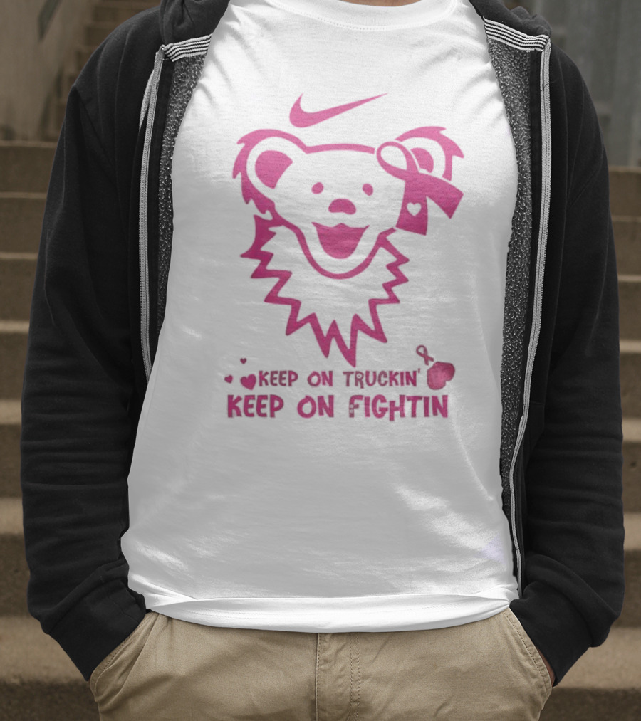 Nike Grateful Dead Bear Keep On Truckin' Keep On Fightin' Breast Cancer Awareness T-Shirt