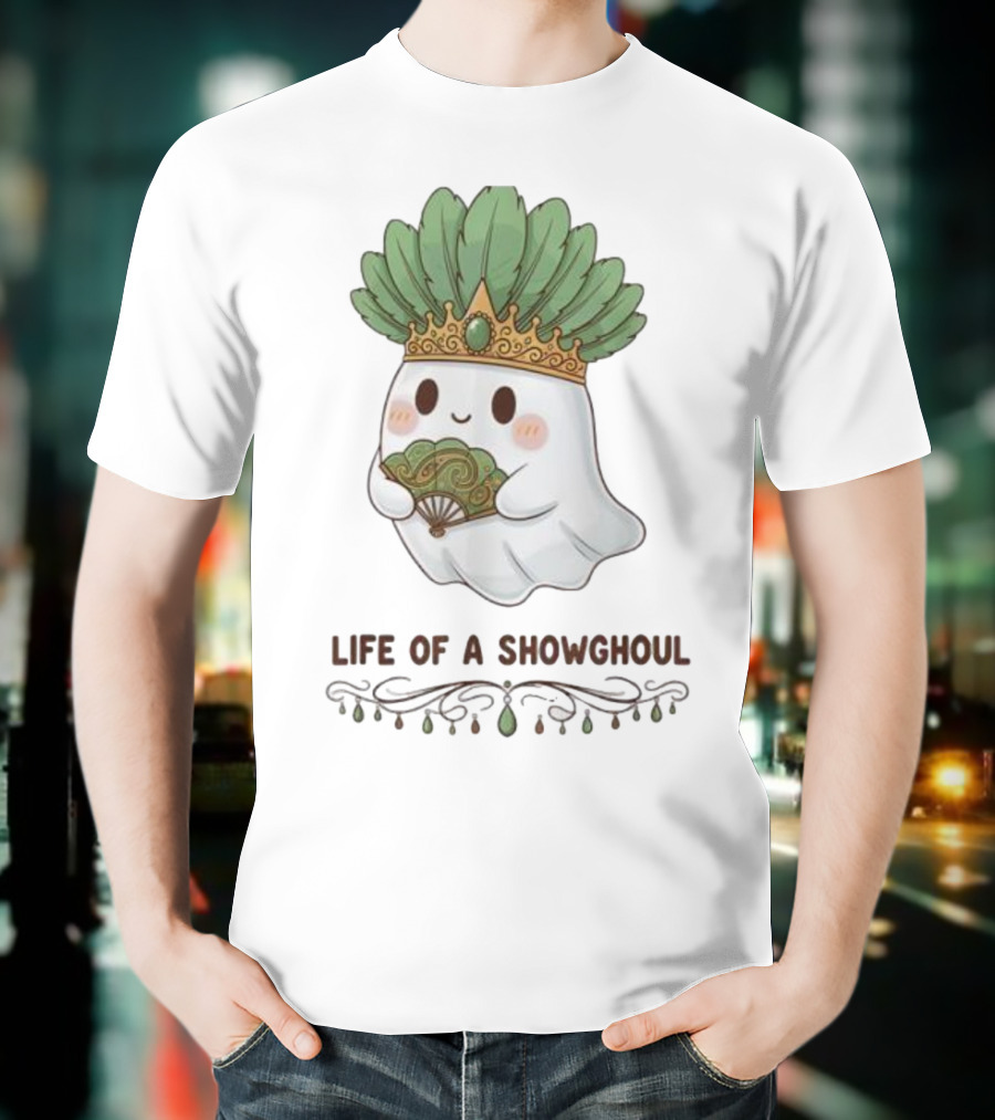 Life Of A Showghoul Cute Kawaii Ghost Showgirl Fan Feather Headdress T-Shirt