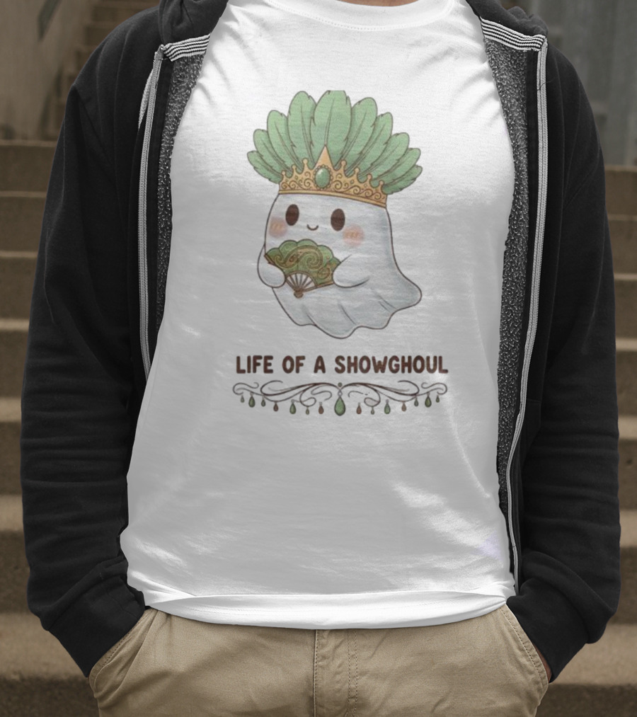 Life Of A Showghoul Cute Kawaii Ghost Showgirl Fan Feather Headdress T-Shirt