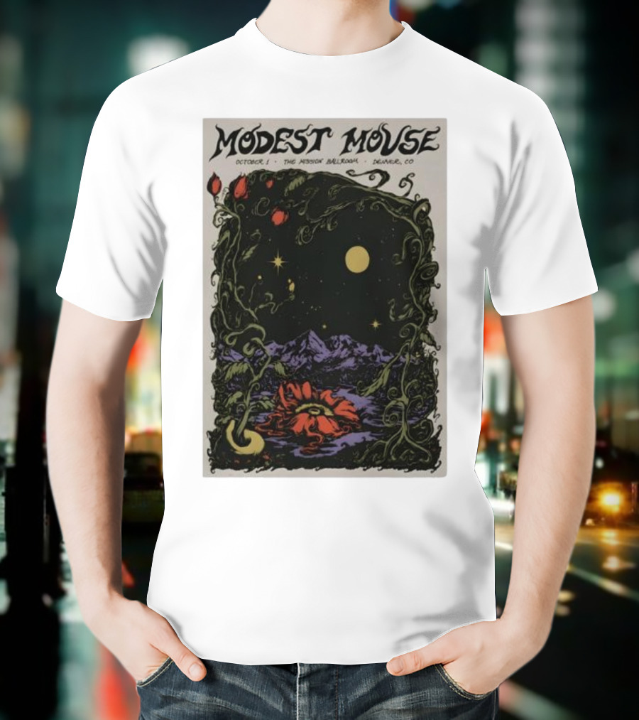 Modest Mouse October 1 The Mission Ballroom Denver CO Moonlit Floral Mountain T-Shirt