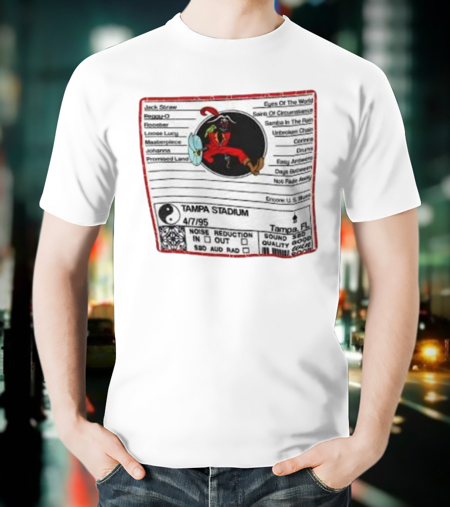 Tampa Stadium Pirate Grateful Dead Tampa Bay Buccaneers 4/7/95 Concert Setlist T-Shirt