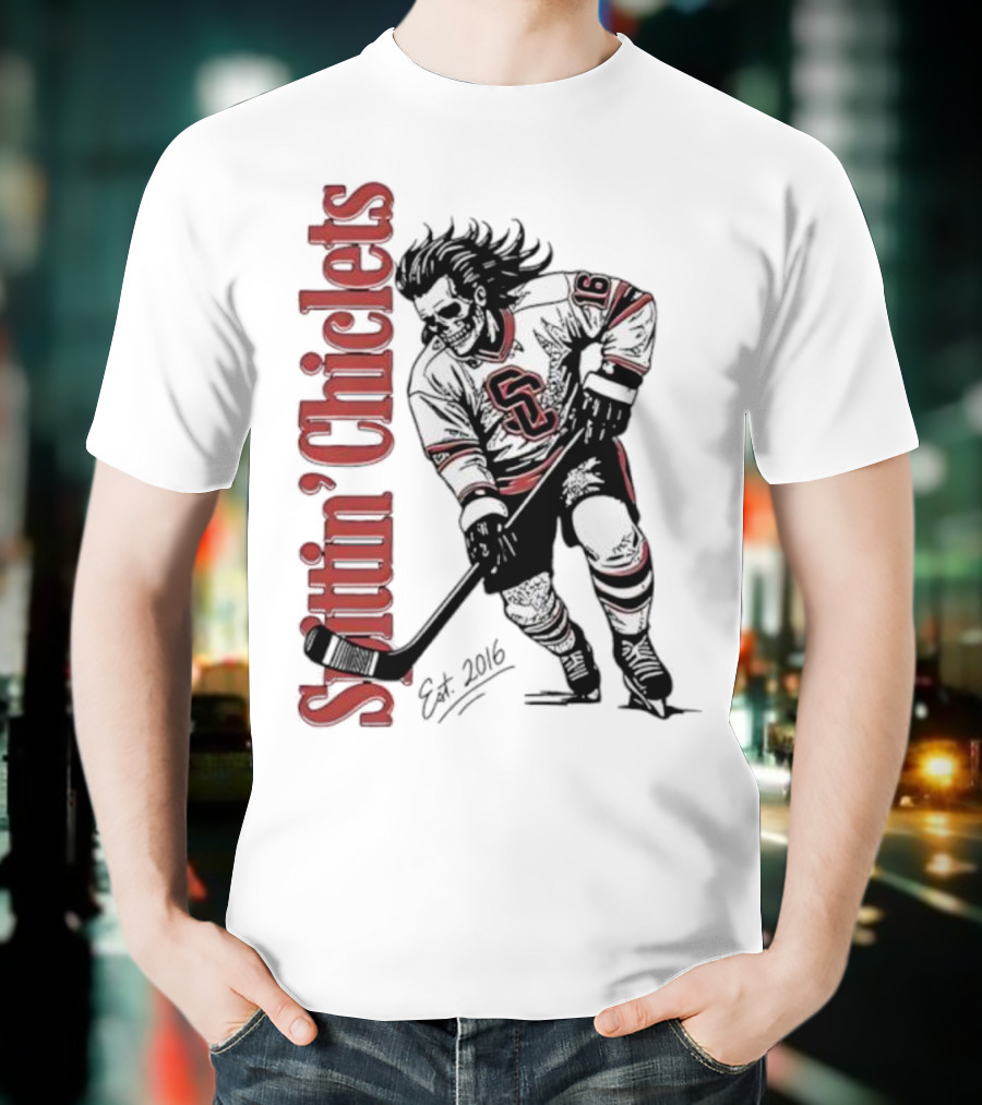 Spittin Chiclets Skullet Skeleton Player Hockey Est 2016 T-Shirt