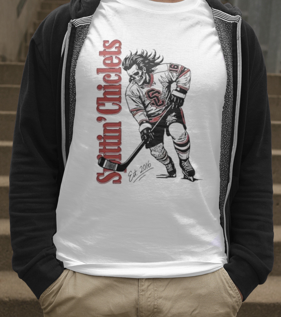 Spittin Chiclets Skullet Skeleton Player Hockey Est 2016 T-Shirt