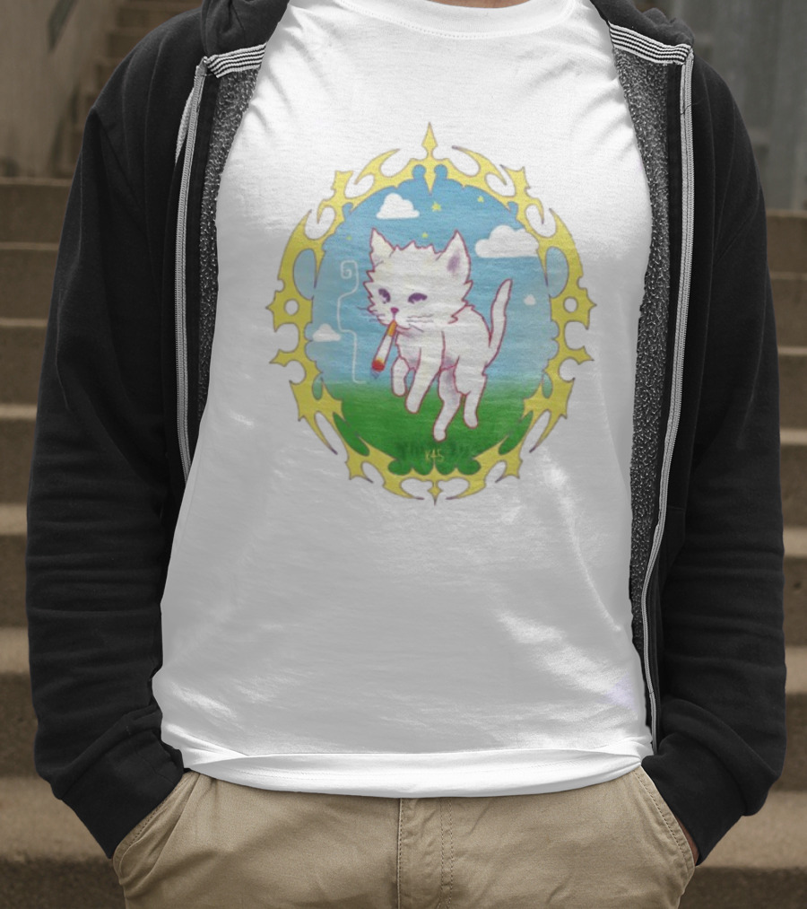 Where's Your Head At Cat Kitties Cosmic Chill Smoke Art T-Shirt