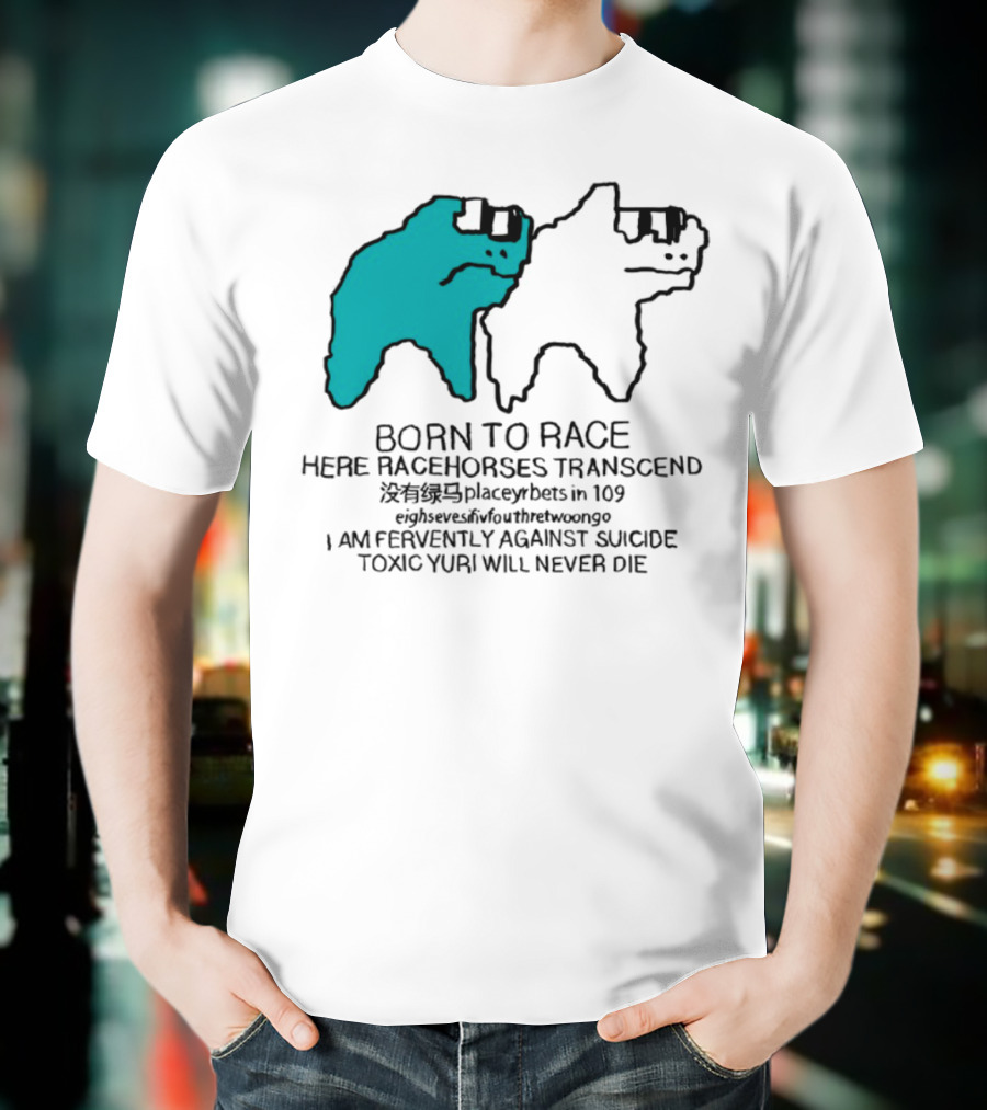 Born To Race Here Racehorses Transcend Dinosaur Sketch Duo T-Shirt