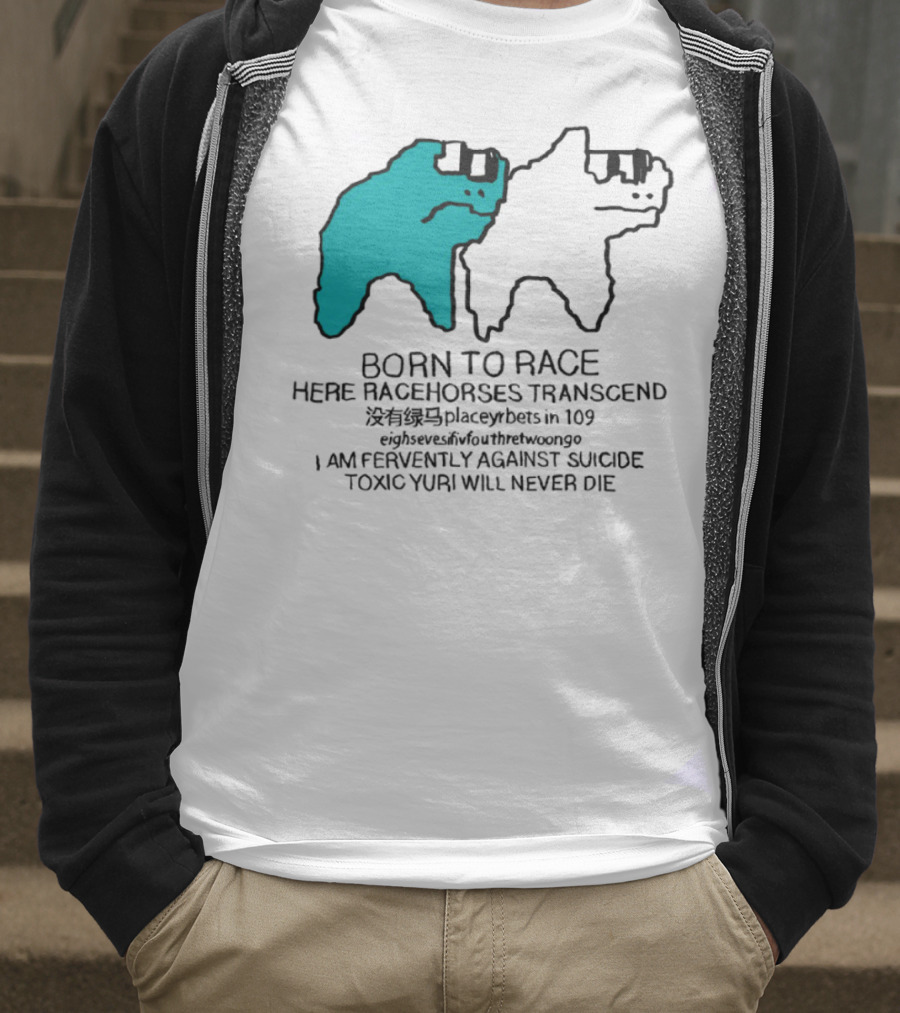 Born To Race Here Racehorses Transcend Dinosaur Sketch Duo T-Shirt