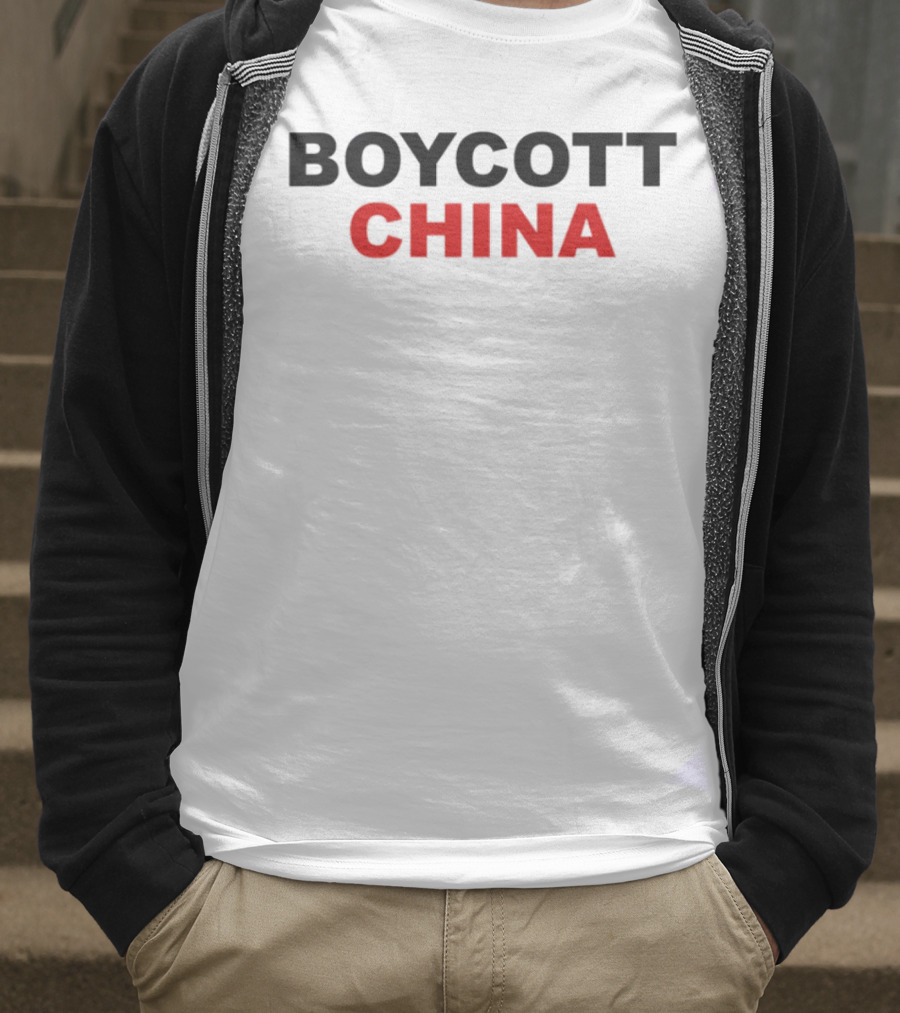 Boycott China Clear Statement Bold Black Red Text T-Shirt