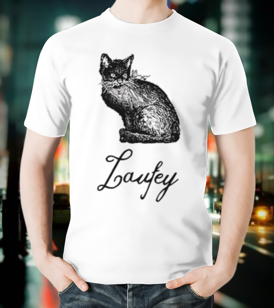 Laufey Black Cat Red Bow Silhouette T-Shirt