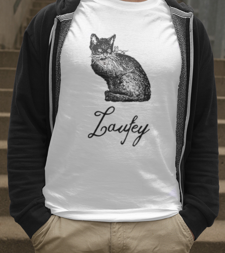 Laufey Black Cat Red Bow Silhouette T-Shirt