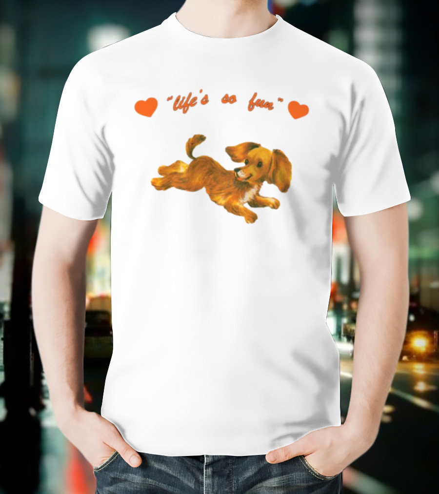 Life's So Fun Playful Dog Hearts T-Shirt