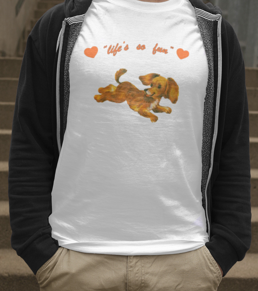 Life's So Fun Playful Dog Hearts T-Shirt