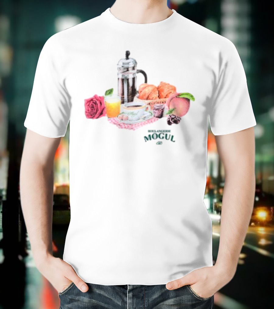 Vintage Breakfast Spread With French Press Coffee And Croissants T-Shirt