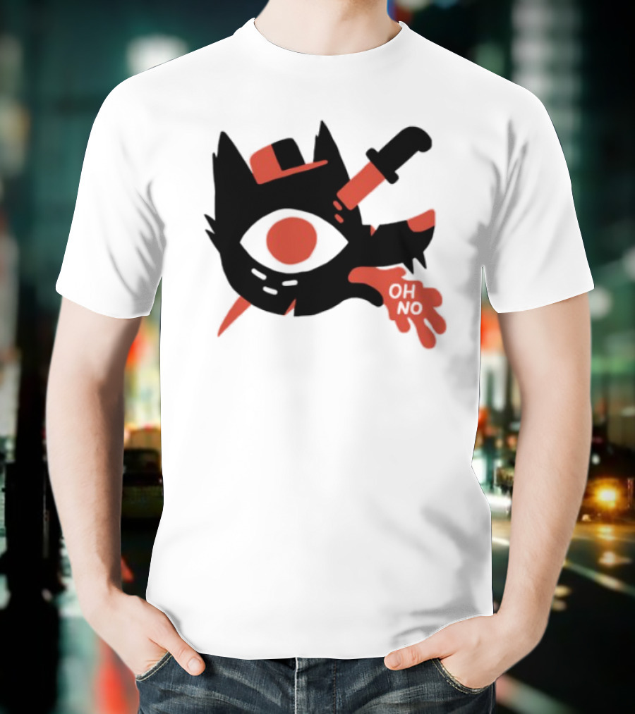 Oh No Dog Red Cartoon Face With Knife And Bone Graphic T-Shirt