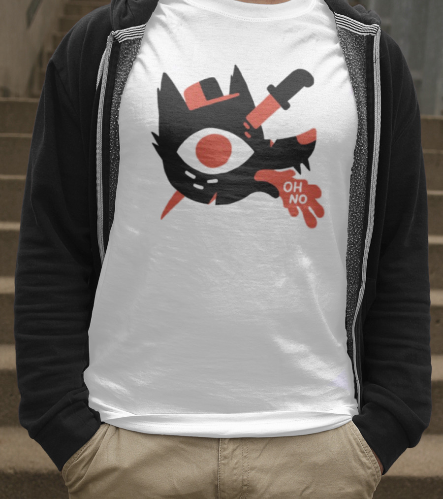 Oh No Dog Red Cartoon Face With Knife And Bone Graphic T-Shirt